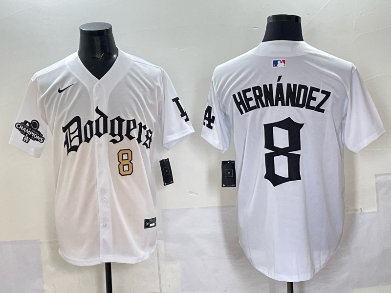Men Los Angeles Dodgers #8 Hernandez white Nike 2025 MLB jersey 002